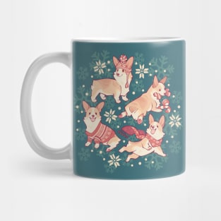 Winter corgis in teal Mug